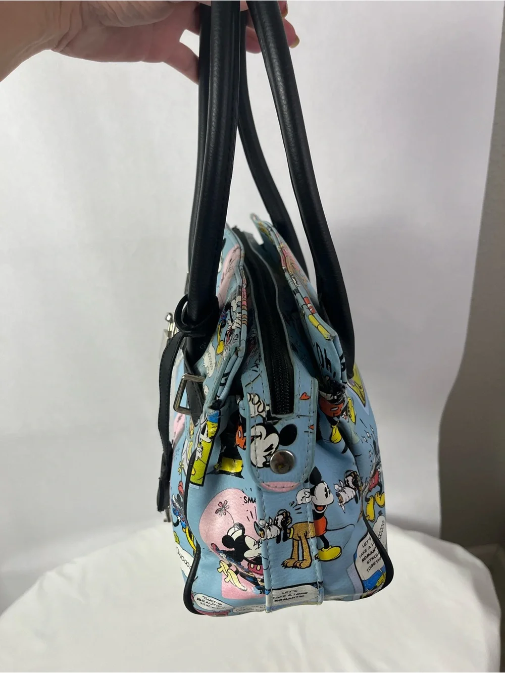 Disney Blue Mickey & Minnie Cartoon Satchel with Black Trim